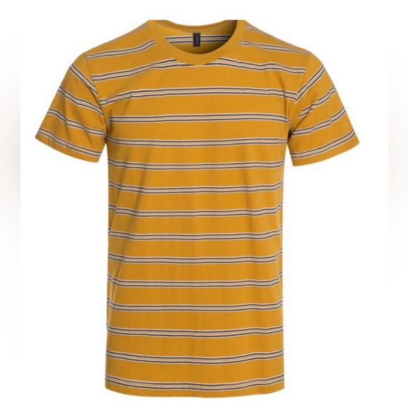 MENS MUSTARD YELLOW STRIPE T-SHIRT - Picture 1 of 3